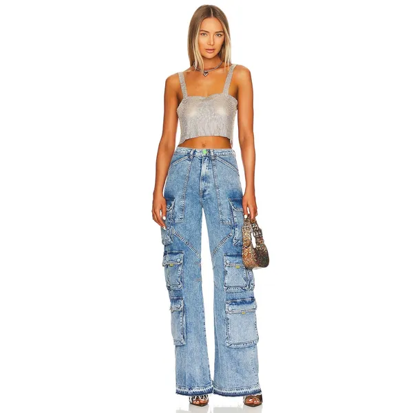 NWT Superdown Mackenzie Rhinestone Chainmail Sleeveless Adjustable Crop Top - Image 4