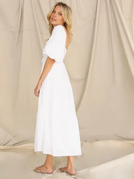 NWT Faithfull The Brand Kiona White Midi Dress Tiered Poplin Womens Size 4 / S - Image 6