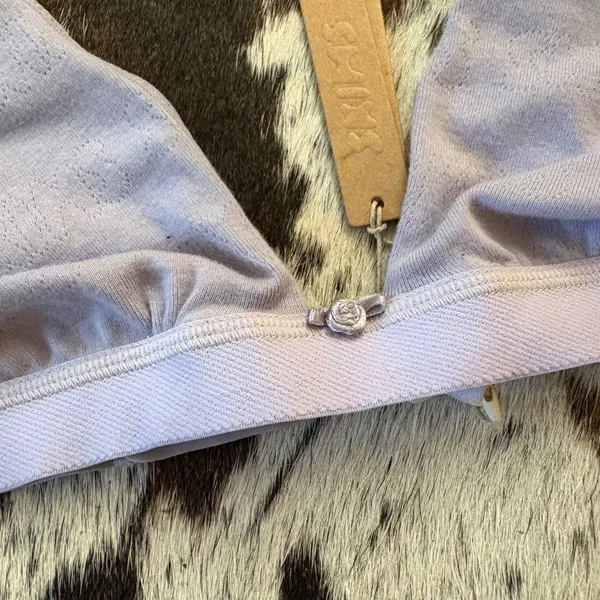SKIMS Pointelle‎ Cotton Rib Plunge Bralette Logo Size Large NWT Lavender Purple - Image 2