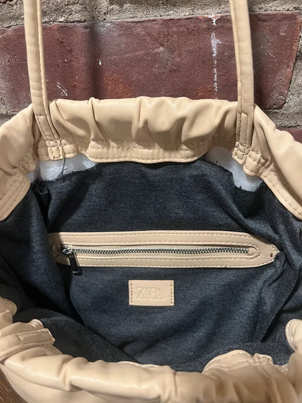 Faux Leather Tote Bag Beige - Image 7