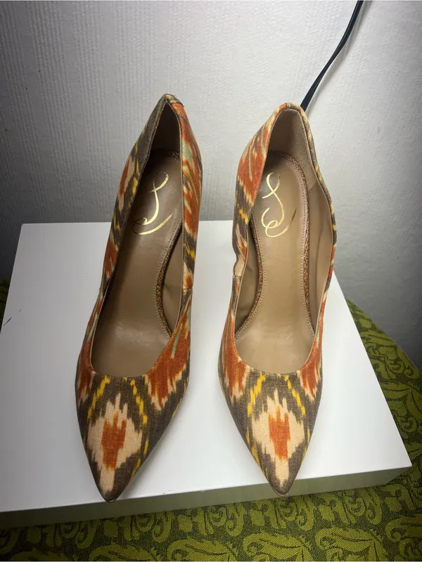 Sam Edelman Orange, Tan and Yellow Ikat Pointed-Toe Pumps - Image 2