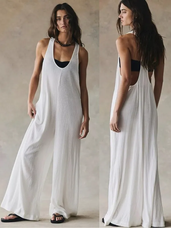 Free People Bohemian Zena One Piece Wide Leg Jumpsuit Clean Ivory Medium NWT - Image 2
