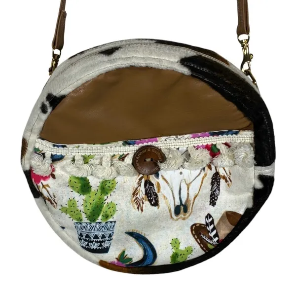 Womens Western Cow Print Round Crossbody Bag Brown Desert Boho Festival Size OS - Image 3