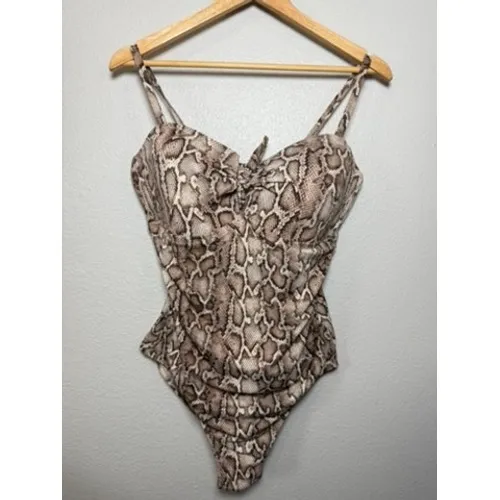 Kona‎ Sol Womens Snakeskin Print One Piece Swimsuit Brown Tan XL Sweetheart Neck - Image 2