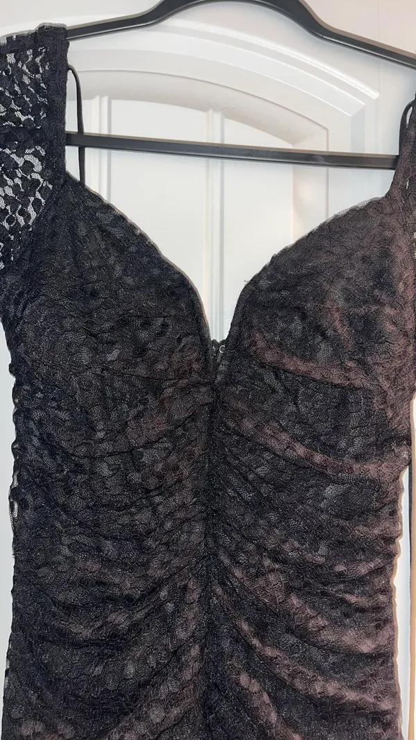 Black lace ruched long sleeve selfie Leslie mini dress XS - Image 3