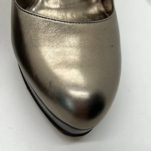Gucci Authentic Gorgeous Metallic Nappa Silk Block Heel Shoes **Size 7** - Image 9