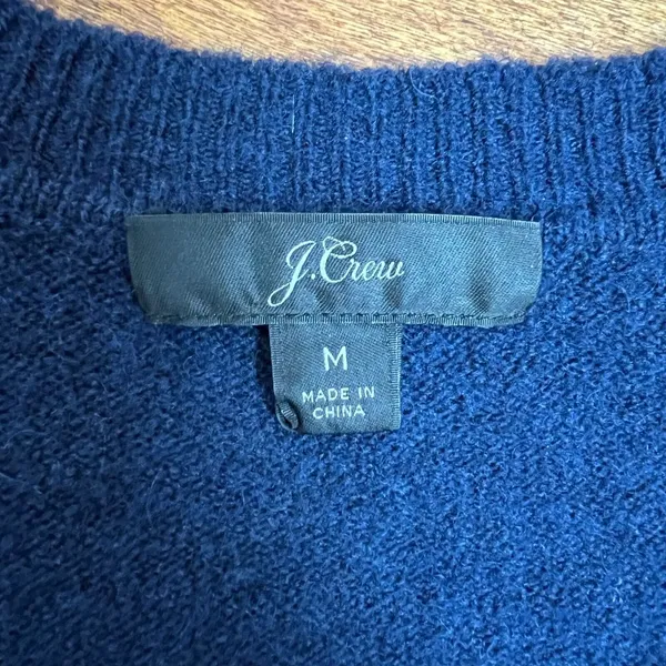 J. Crew V-Neck Sweater In‎ Yarn Womens Medium Navy Blue Merino Wool Alpaca Knit - Image 6