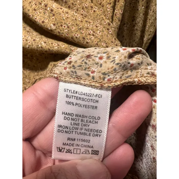 Boutique Mustard Ditsy Floral Ruffle Collar Babydoll Mini Dress M/L - Image 6