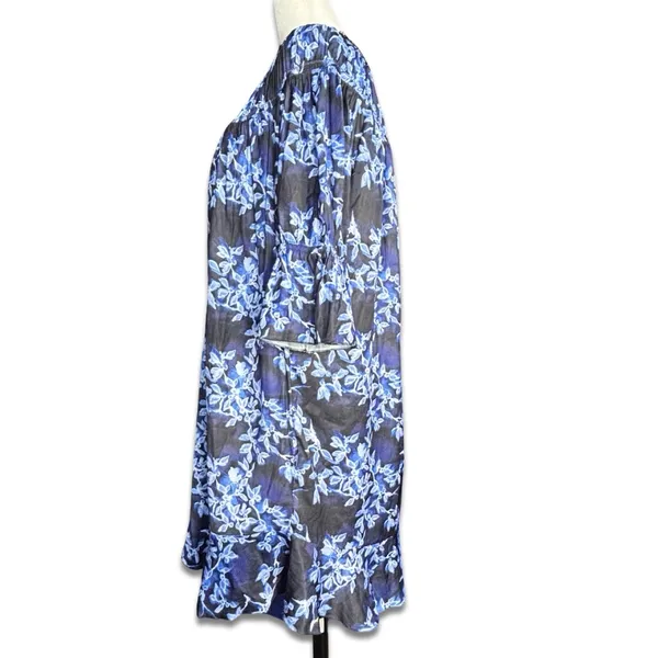 French Connection Blue Floral Smocked Keyhole Front Boho‎ Mini Dress Size Small - Image 8