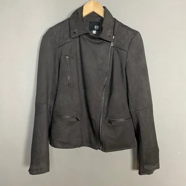 Kut from the Kloth Faux Suede Moto Jacket Women Size Zip-Up Motorcycle - Image 10