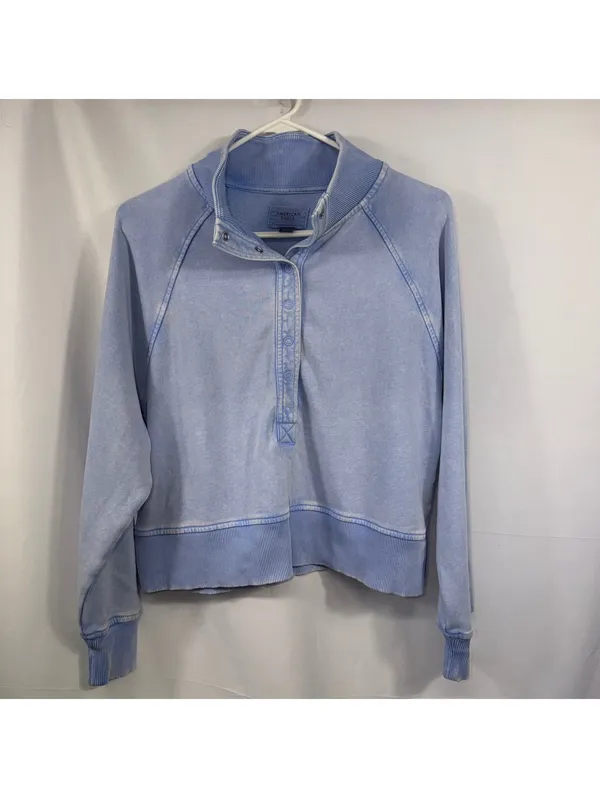 American Eagle Blue Henley Pullover Sweatshirt XS - Image 3
