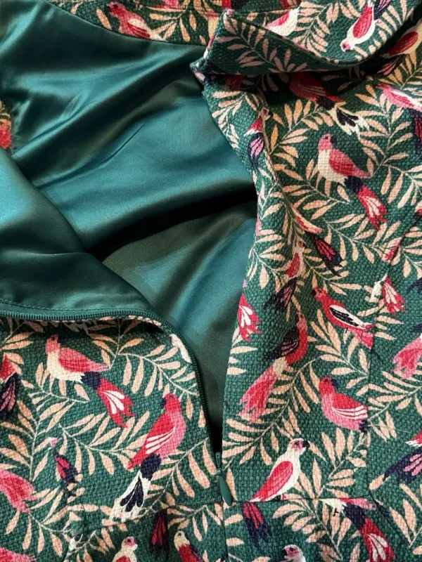 Boden Martha Dress Green Tropical Bird Print Sleeveless Roll Collar Pockets 6R - Image 6