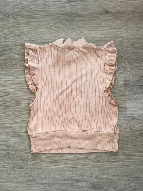 Free People Blush Ribbed Mock Neck Tank with Ruffle Cap Sleeves - Image 3