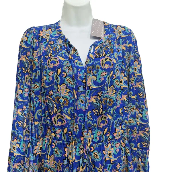 Daniel Rainn Blue Paisley Floral Tiered Mini Dress D52619GCD NWT Medium - Image 3
