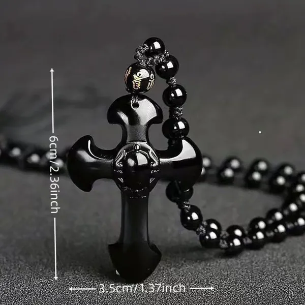 1pc Classic Religious Style Christian Cross Fashion Obsidian Pendant Necklace‎ - Image 10