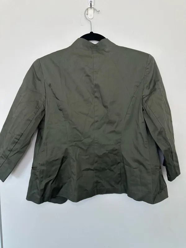 Roz & Ali Open Front Zip Pocket Blazer Size S Olive Green - Image 3