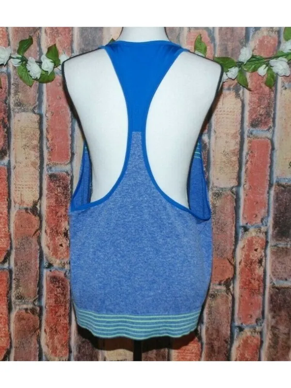 Nike Dri-FIT Womens Large Racerback Tank Top Blue Volt Green Striped Running - Image 8