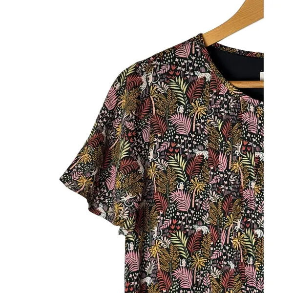 Loft Paradise Pintucked Side Tie Dress Women Medium Green Pink NWT Tropical Boho - Image 5