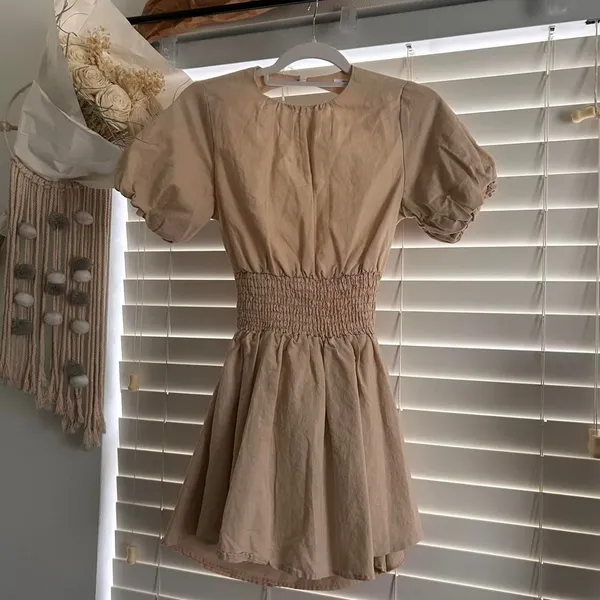 Peppermayo tan Lani Linen open back Mini Dress | babydoll size 2 - Image 5