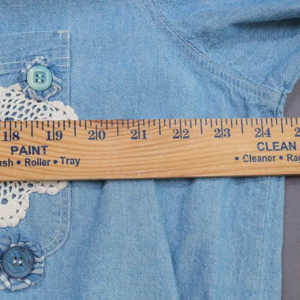 Vintage Chaps Ralph Lauren Denim Shirt XL Custom Handmade Lace Cottagecore‎ DIY - Image 12