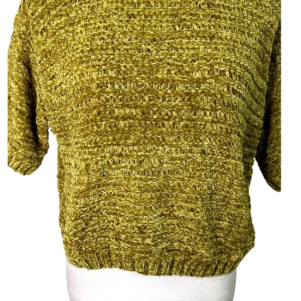Open Edit Gold Olive Green Cropped Sweater Short Sleeve Knit Top S. NWT Textured - Image 5