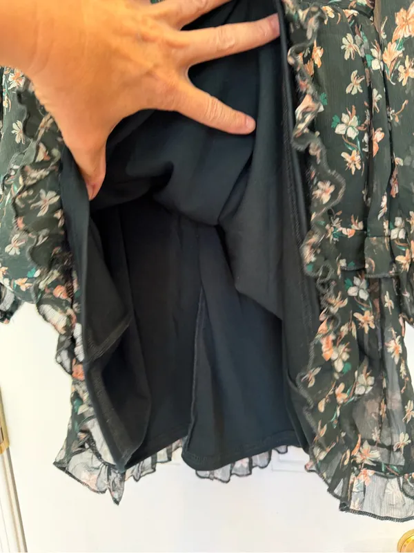 Lulu's Dark Cottagecore Green Floral Print Long Sheer Sleeves Mini Dress Medium - Image 6