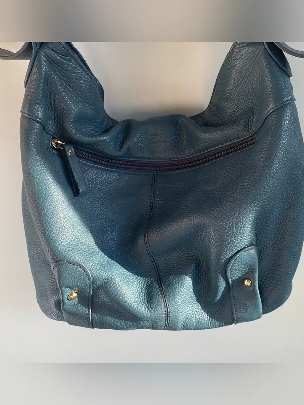 Stone Mountain Osprey blue leather bucket bag shoulder bag bamboo buckles Fall - Image 7