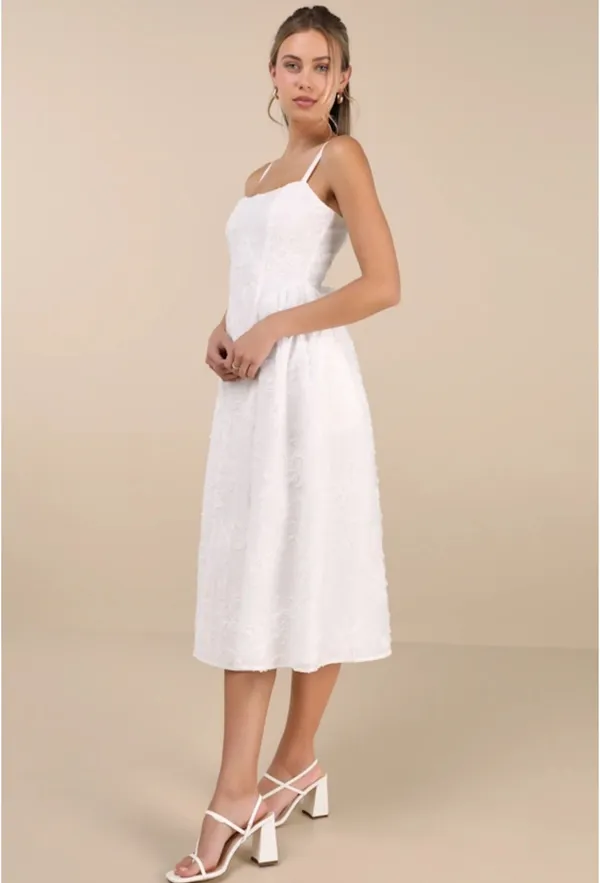 Lulus White Floral Lace Up Midi Dress - Image 2