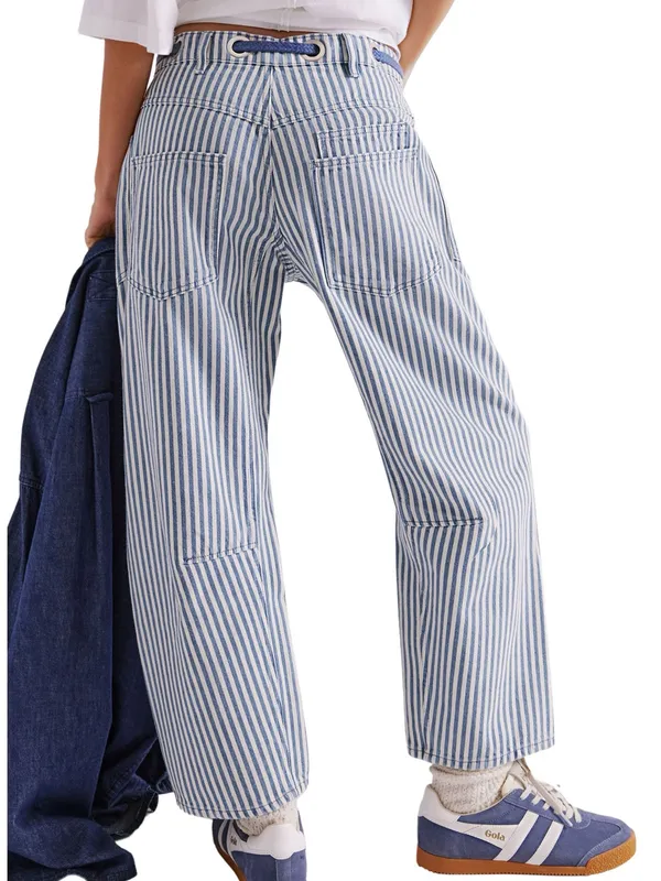 We The Free Moxie Pull-On Barrel Jeans Railroad Stripe Low Slung‎ Baggy Size 31 - Image 2