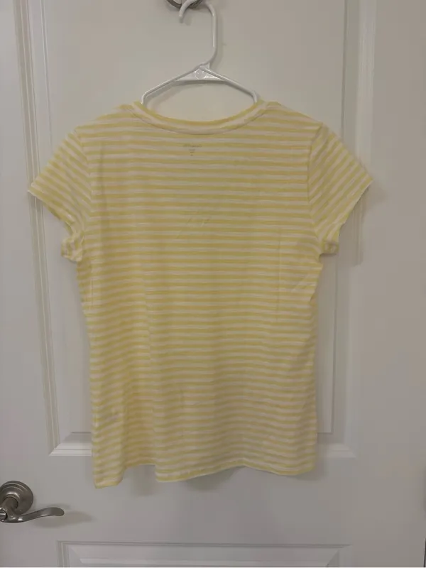 Garnet Hill Organic Cotton Striped Tee Yellow White Size XS - Image 6