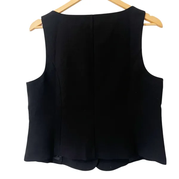 J. Crew Black Scoop Neck Button Down Vest‎ Double Pocket Size Large - Image 2