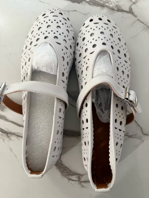 Women’s White Cutout Mary Jane Flat Shoes – Breathable Laser Cut Comfort Walking Shoes (EU 38 / US 7.5) - Image 4