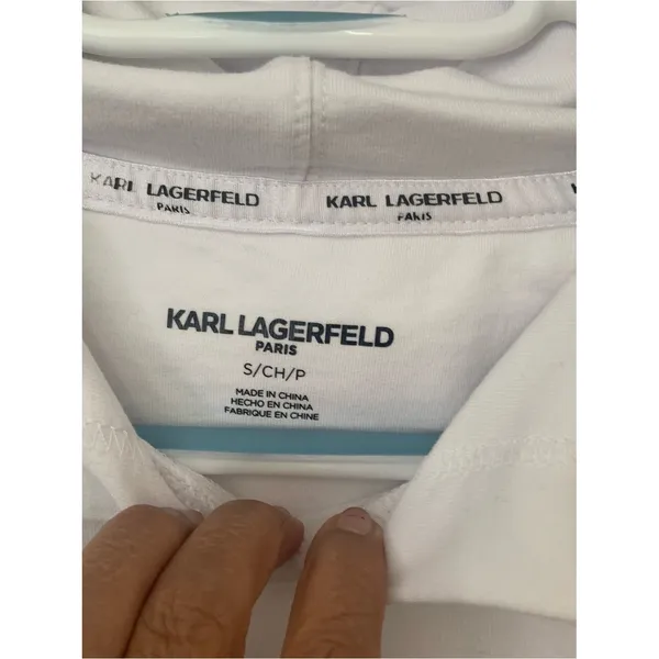 Cozy Karl Lagerfeld Men's or Women's White Hoodie with‎ Black Logo Print Fall - Image 3