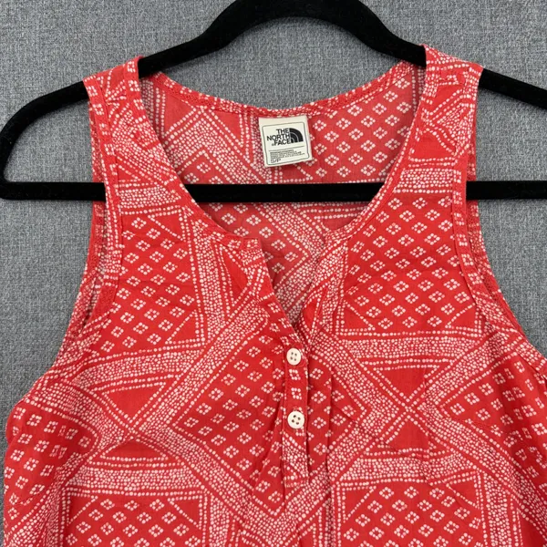 The North Face Womens Red Print Organic Cotton Henley Tank Top Small - Image 3