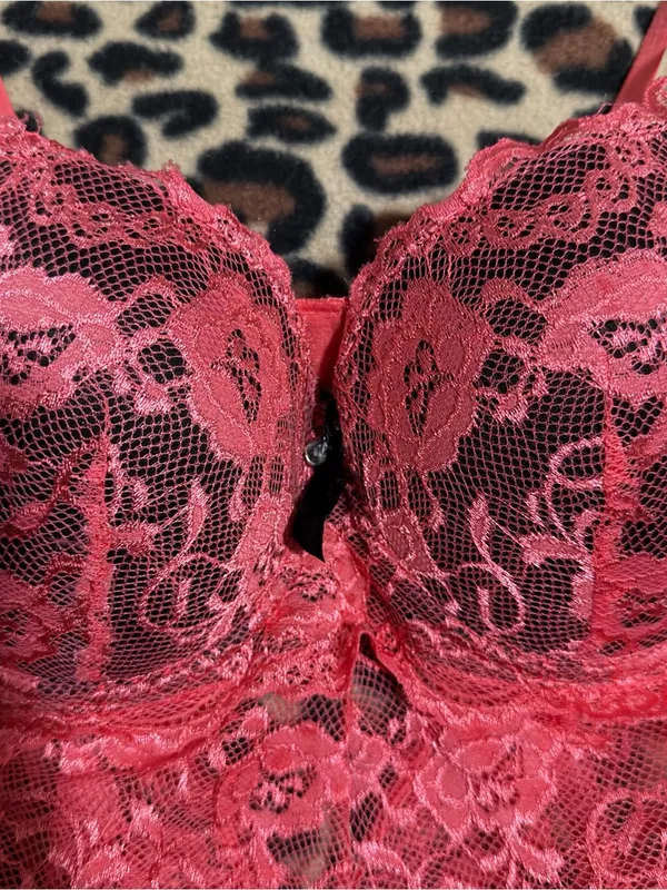 2000s vintage whimsical pink and black lace floral bodysuit - Image 4