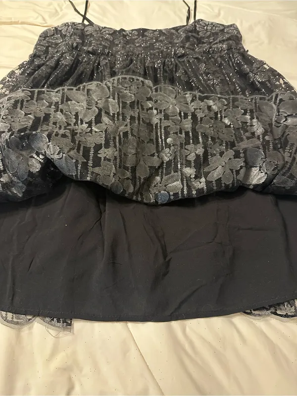 Free People All That Glitters Shimmery Black Lace Mini Dress — Size M - Image 8