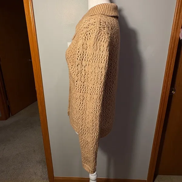 Joie Brown‎ tan Crochet Collar Button Front Cardigan Sweater Top Size S - Image 4