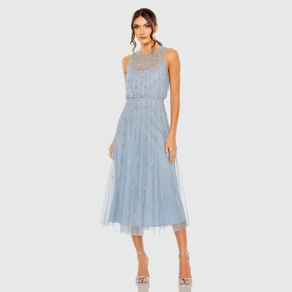 MAC DUGGAL 9222 Blue High Neck Sleeveless Embellished A Line Cocktail Dress - Image 3