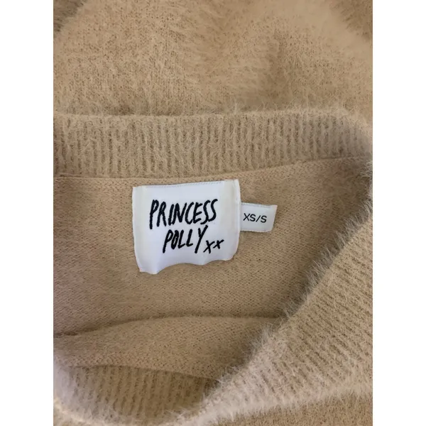 Princess Polly‎ Beige Fuzzy Cropped Balloon Sleeve Sweater XS S - Image 3