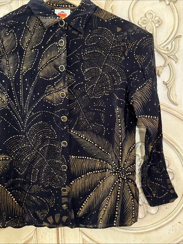FARM Rio palm-print Crystal Embedded button-up Long Sleeve shirt Size Small - Image 8