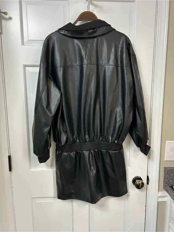 SHEIN Black Faux Leather Zip-Up Dress Jacket - Image 2