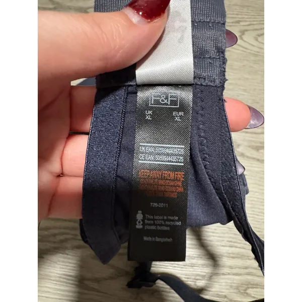 F&F Women's Navy Blue Floral Lace Bralette Wireless Longline Padded Bra XL - Image 3
