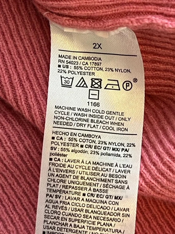 Old Navy Sweetheart Square Neck Pink Ribbed Knit Long Sleeve Top Plus Size 2X - Image 5