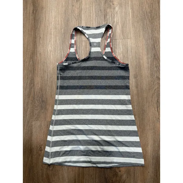 Lululemon Cool Racerback Marshmallow Stripe Heathered Sand Dune Black Size 4‎ - Image 2