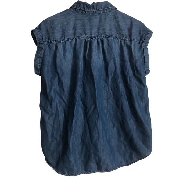 Nine West Jeans Chambray Soft Denim Cap Tie Collar Western Blouse Top Medium - Image 2