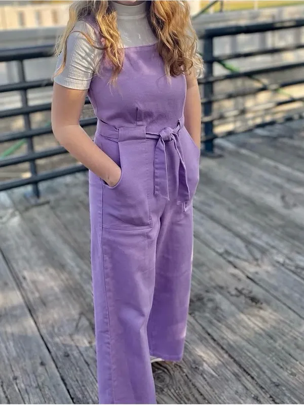 Copper Key Lilac Wide-Leg Crop Jumpsuit with Tie Waist - Image 4