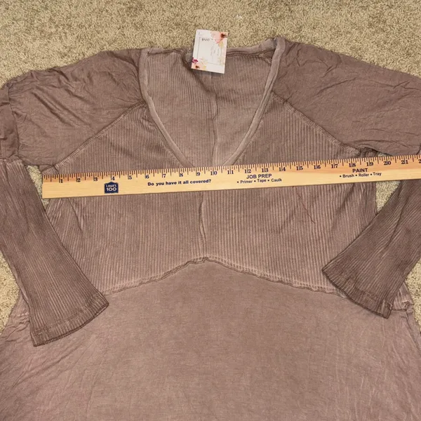 POL boho Long Sleeve V Neck Tunic Top Ribbed Knit Casual Blouse pink‎ beige - Image 7