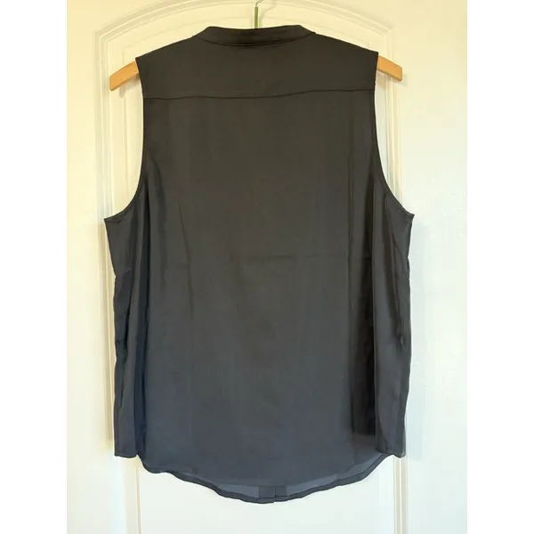 7 For All Mankind Womens‎ Size Medium Black Sleeveless Ruffle Front Blouse Chic - Image 2
