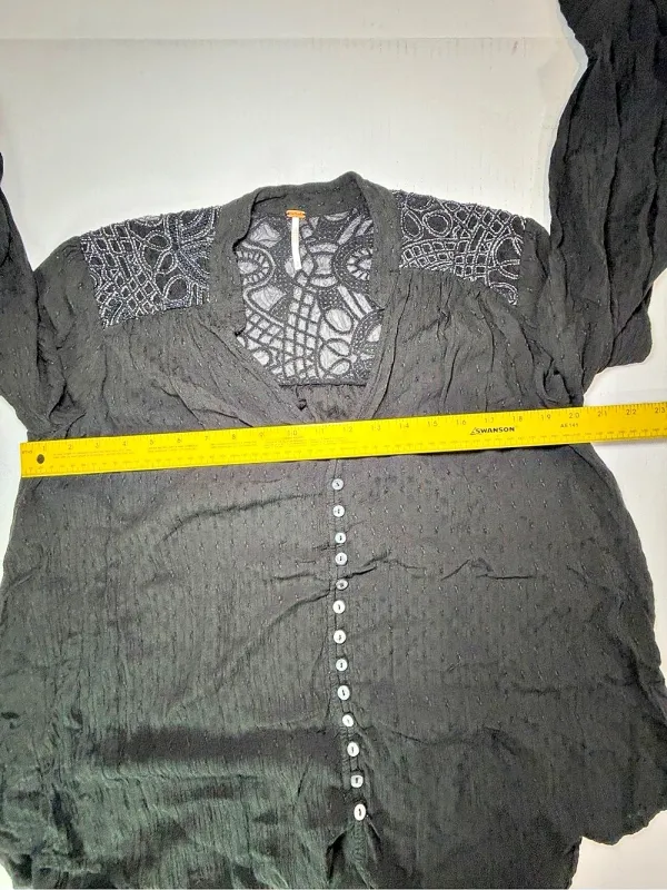 Free People Black Lace Yoke Blouse - Image 3