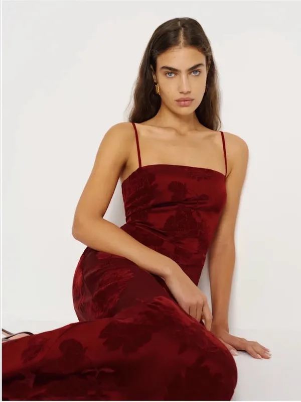 Reformation Frankie Scarlet Slip Maxi Dress Floral Velvet Burnout New Size 10 - Image 3